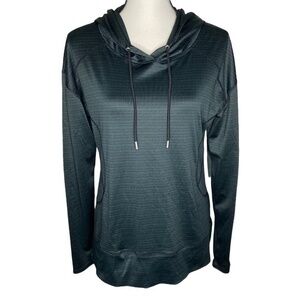 MTA Sport Top Black Teal Stripe Long Sleeve Athletic Hoodie Pullover Activewear